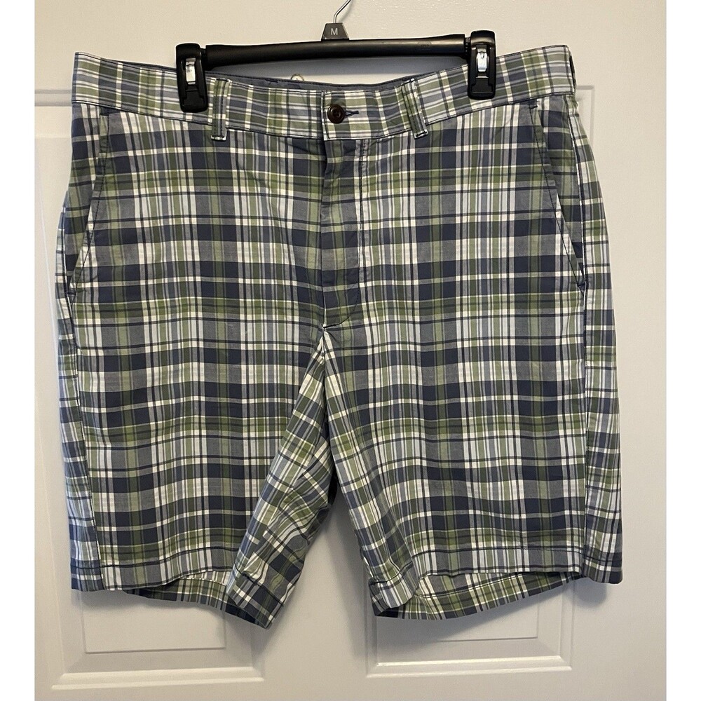 Men’s LL Bean Shorts 38W‎ Multi Color Blue White Plaid Cotton Summer Preppy